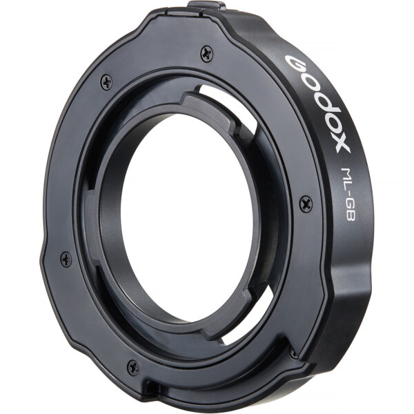 Godox ML-GB Bowens adapter omogućava korišćenje Bowens dodataka sa ML100Bi i ML60IIBi LED svetlima. Pretvara Godox mount u Bowens mount