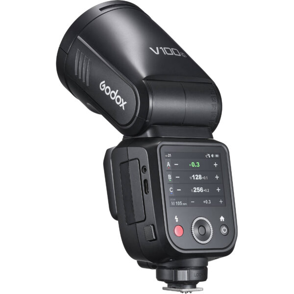 V100 je najnoviji i najjaci model blica od Godoxa. U pitanju je jaca i dodatno unapredjena verzija V1 Pro modela. Koristi VB30 punjivu li-ion bateriju koja omogucava do 400 okidanja na punoj snazi